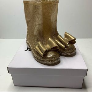 Jelly Beans Gold Glitter Bow rain boots NEW